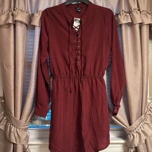 Burgundy Lace-Up Dress